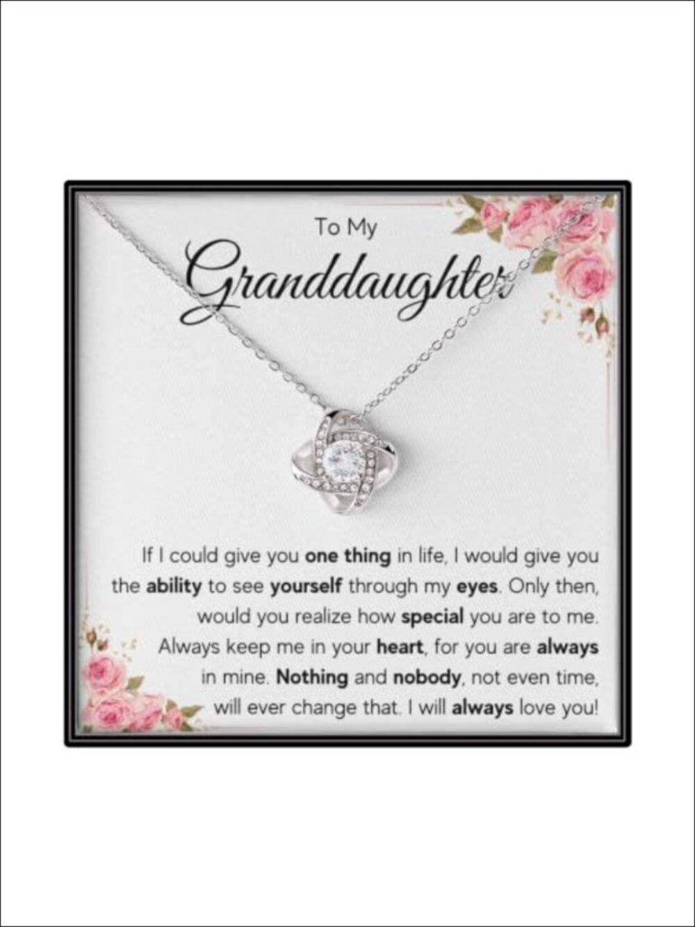 Granddaughter Gift Necklace - Interlocking Hearts Cubic Zirconia Stainless Steel
